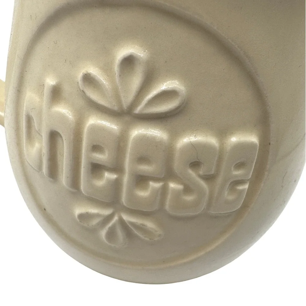 Vintage‎ Ceramic Parmesan Cheese Shaker Dispenser Cream with Brown Script Accent